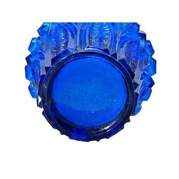 1960s Scandinavian Blue Pressed Glass Vase Finland Art Glass Mid Century Vintage - Picture 5 of 7